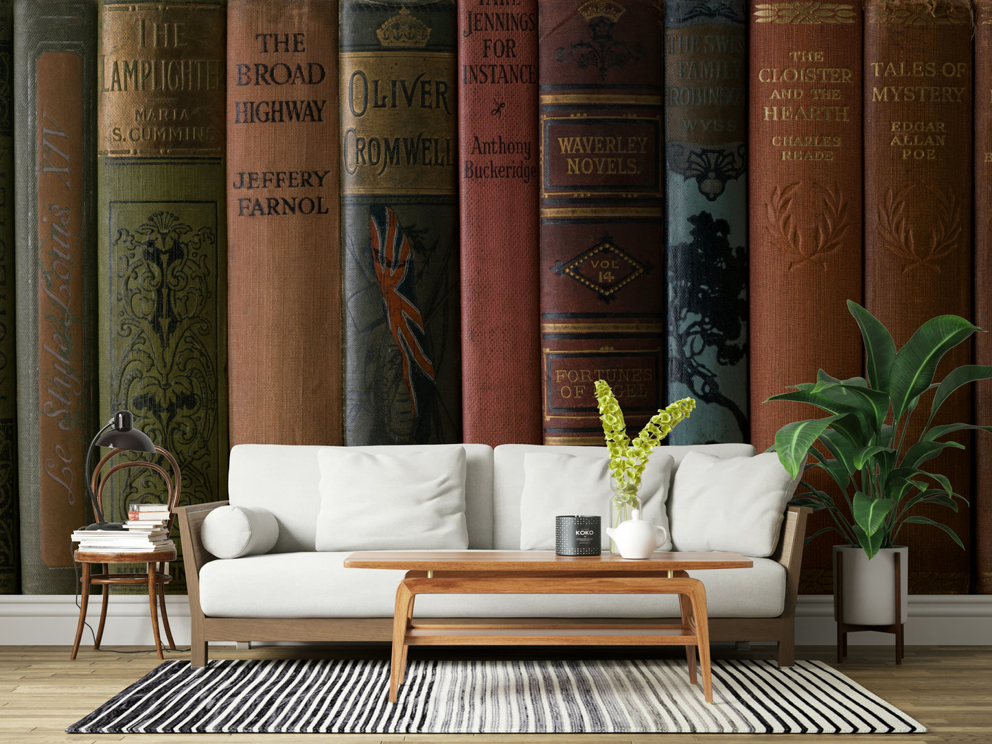 Moody library aesthetic on Classic Literature Shelf accent wall.