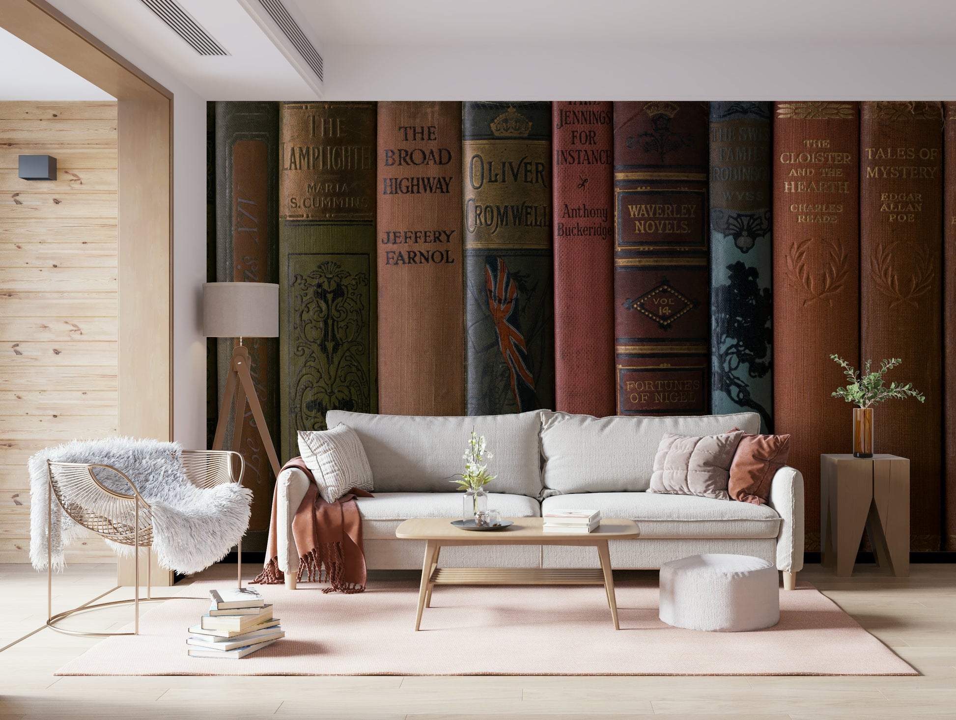 Quiet scholarly aesthetic of Classic Literature Shelf mural art.