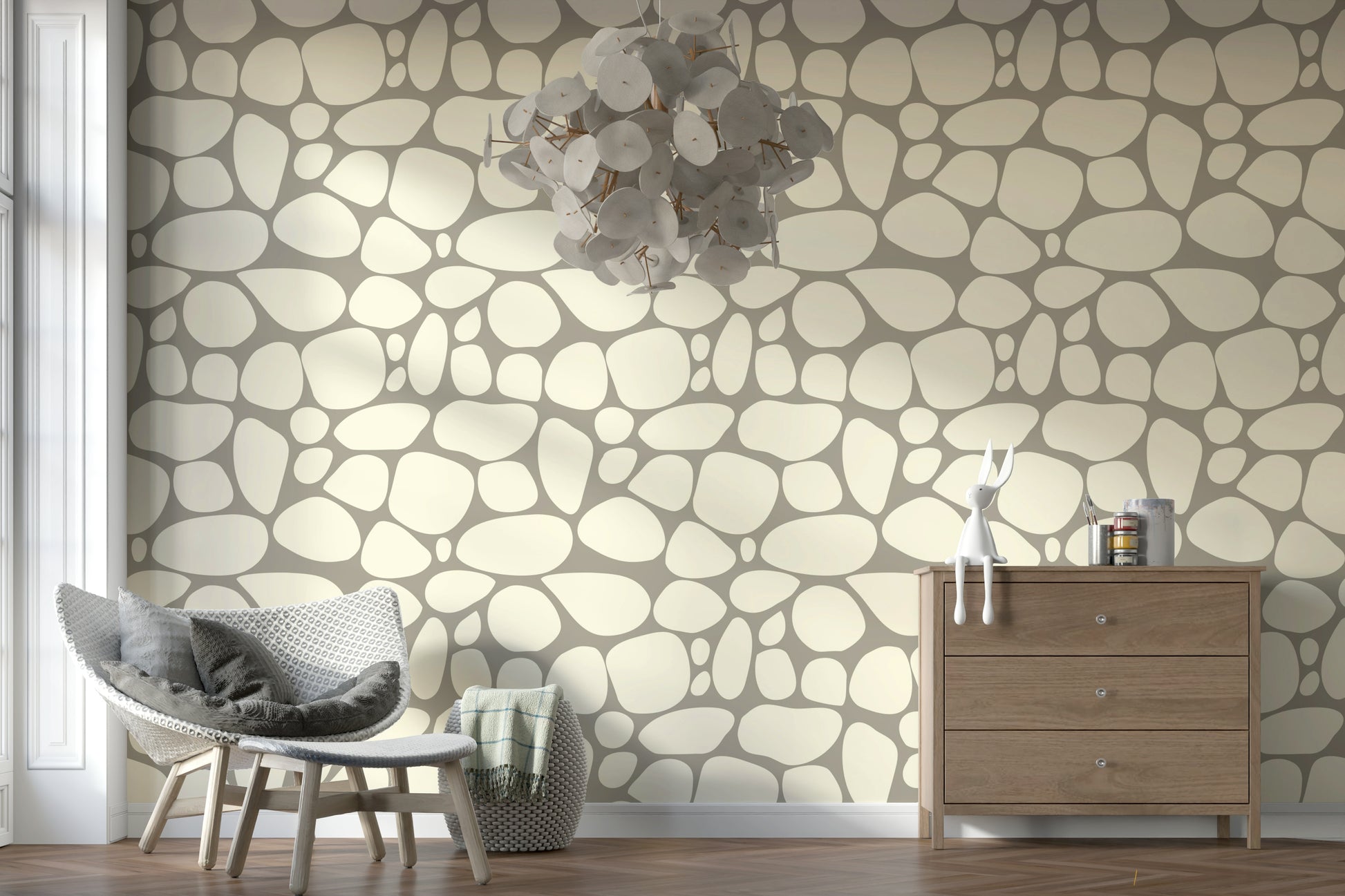 Captivating Pebble Beach neutral wallpaper for walls abstract shapes.