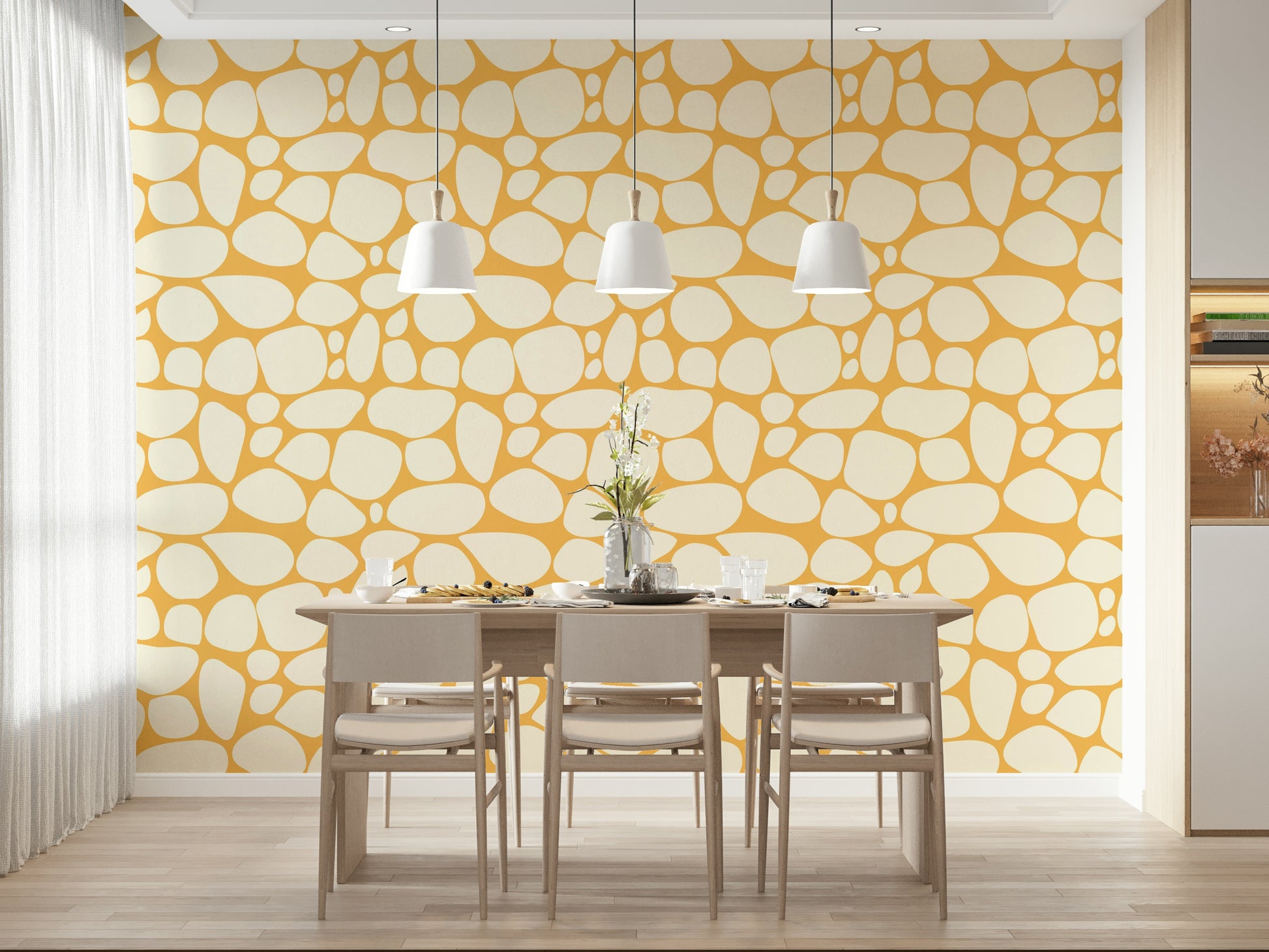 Artistic Pebble Pattern wall mural, irregular blobs, playful yet calming visual display.