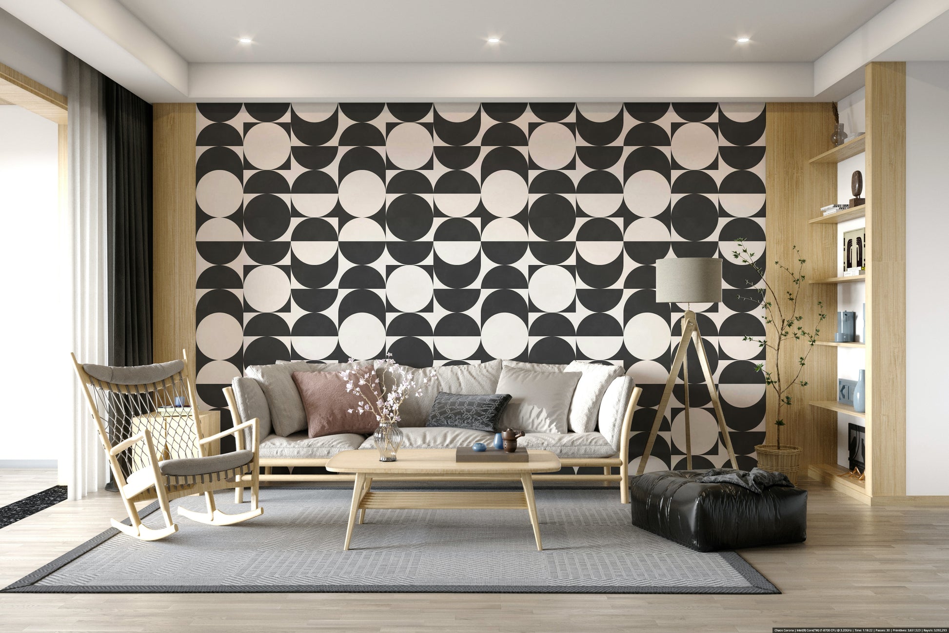 Modern Lunar Echoes 2 geometric wallcovering monochrome style.