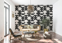 Monochrome pattern Lunar Echoes 2 wall mural repeating shapes.