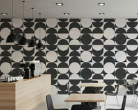 Mid-century modern Lunar Echoes 2 vinyl wallpaper sleek finish.