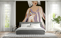 Dramatic Retro Geo Blush art print; striking wall paper adds sophisticated flair.