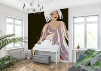 Abstract portrait design; chic Retro Geo Blush wall mural enhances any space.