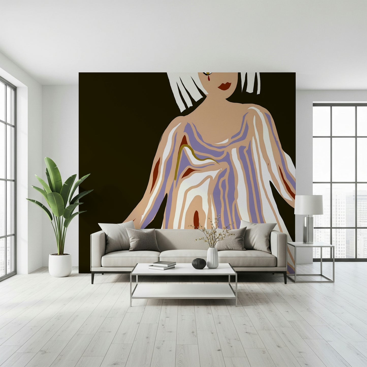 Artistic Retro Geo Blush wall décor; unique fashion illustration wallpaper for walls.