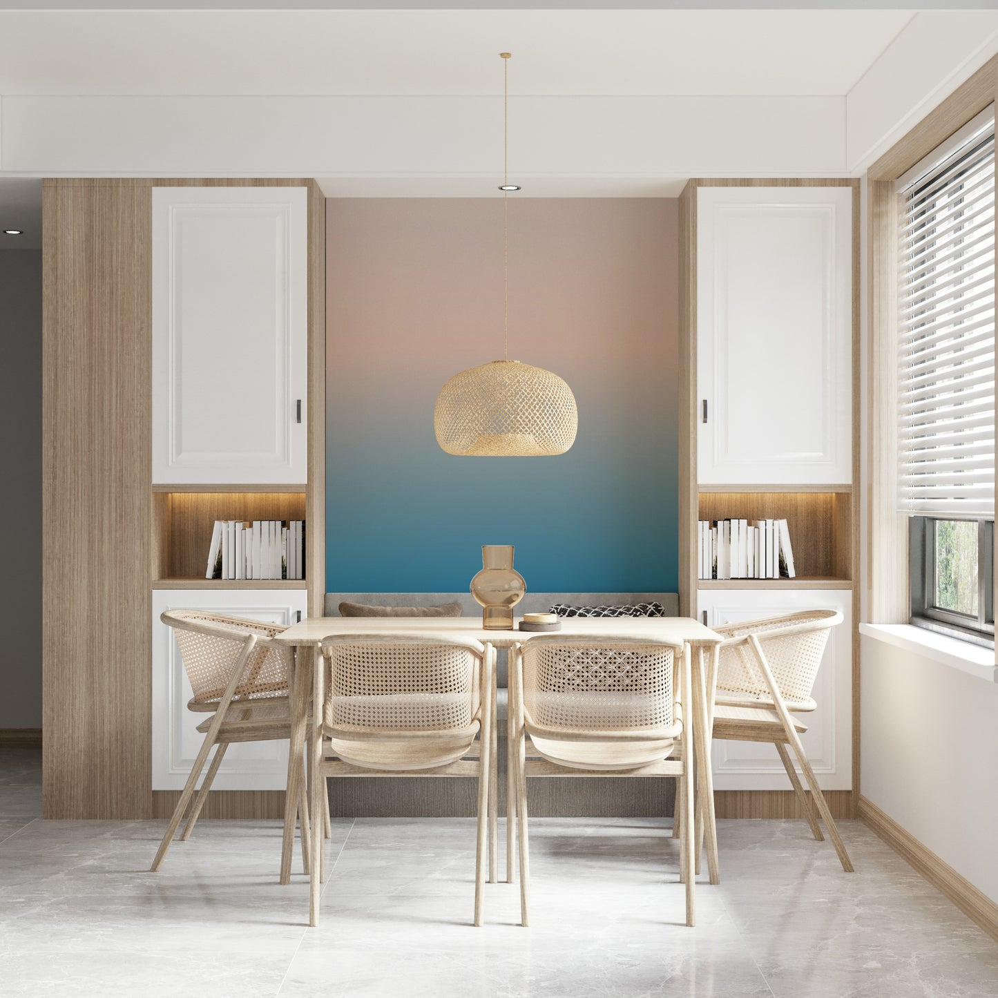 Gradient wall art, smooth transition from light to dark; vibrant display.