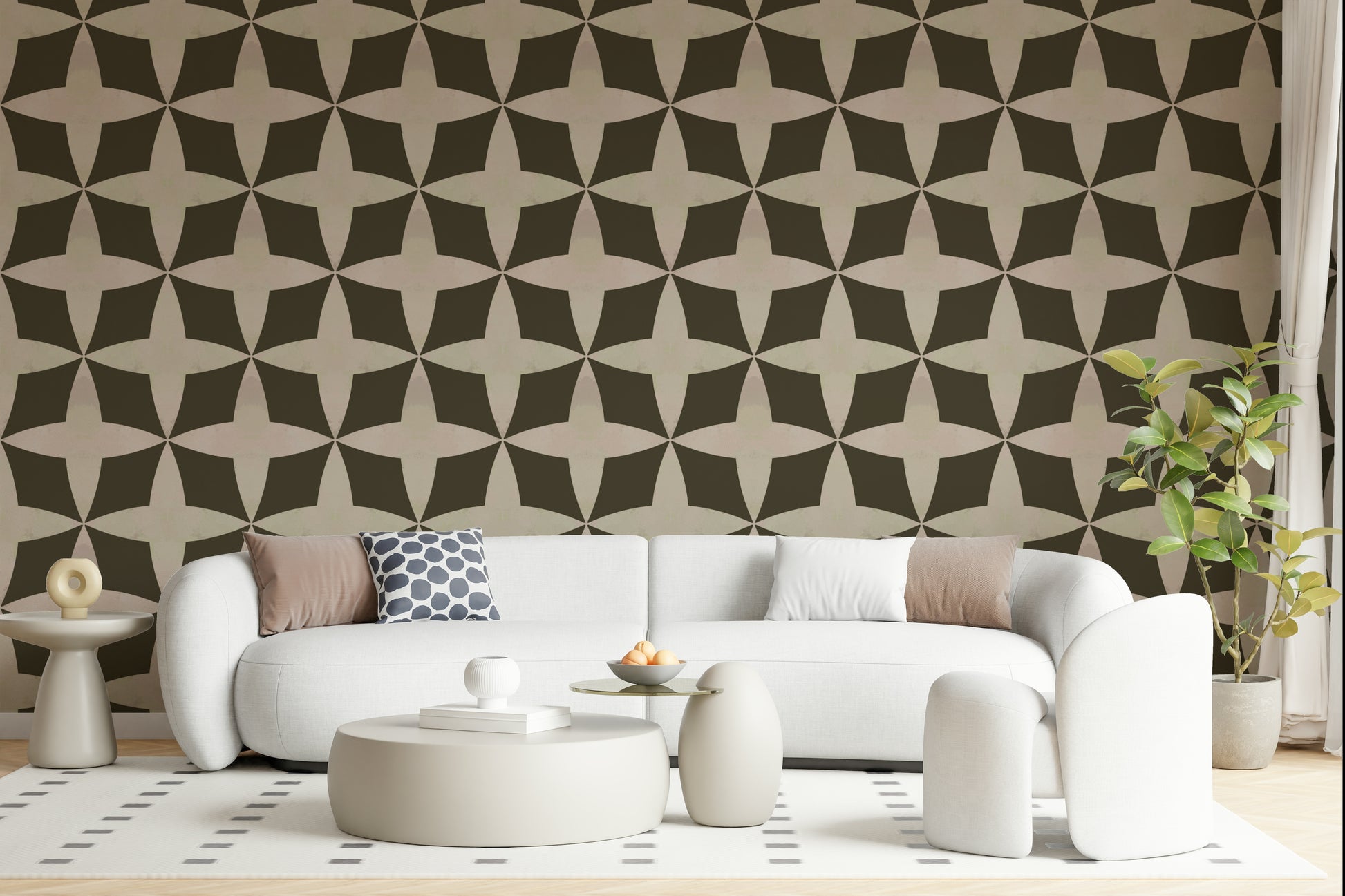Stylized star wall mural, bold graphic pattern and vintage tone.