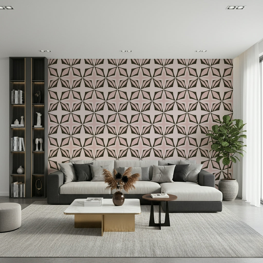 Dusty Rose geometric motif, striking symmetry, interior mural.