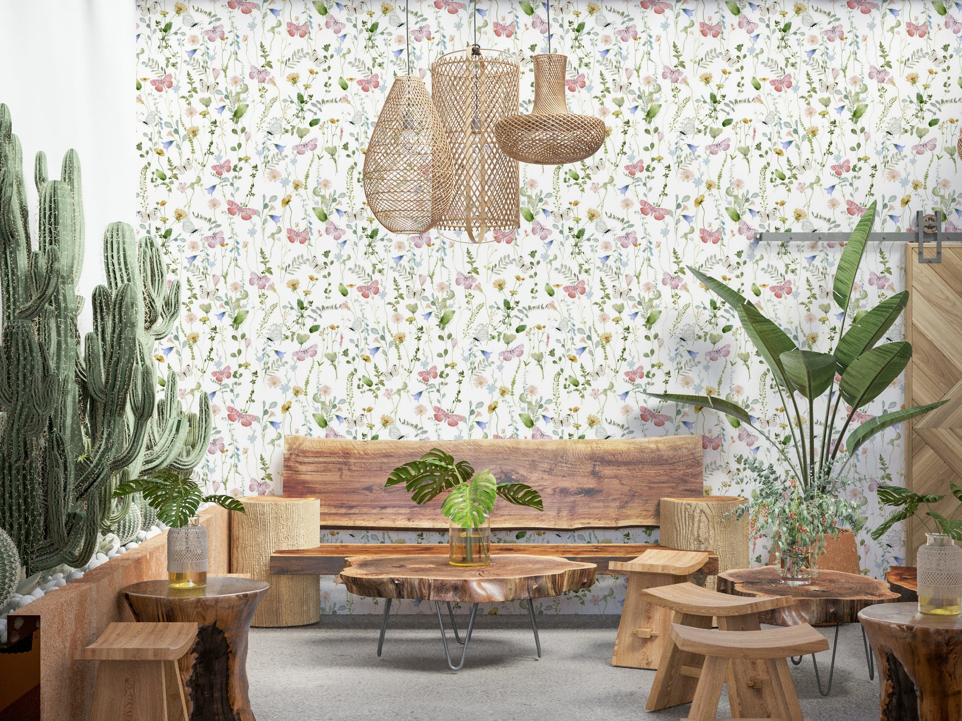 Butterfly Wildflowers Meadow wallpaper, a delightful watercolor garden scene.