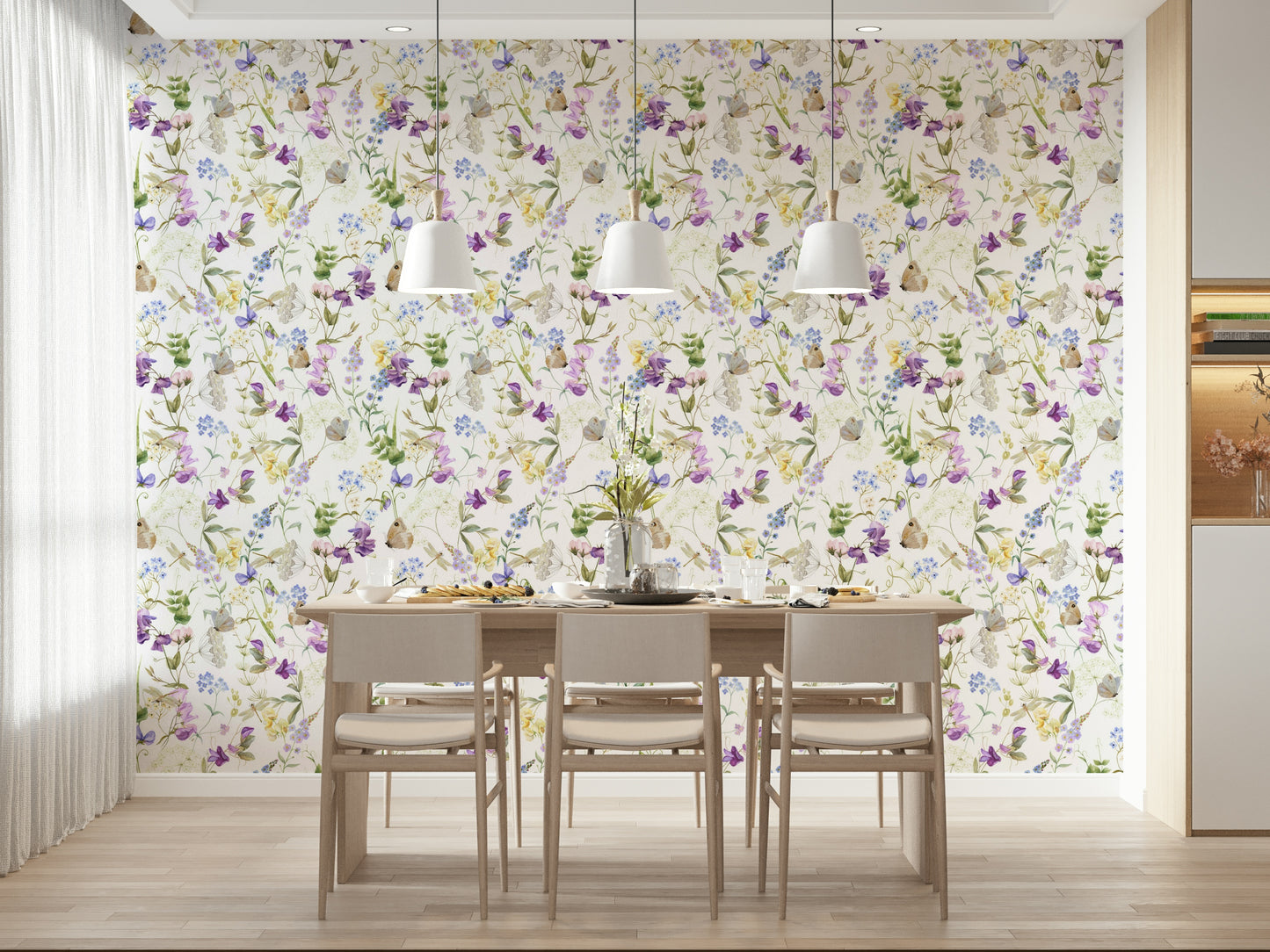 Subtle Floral Whispers naturalist greenery wall mural art.