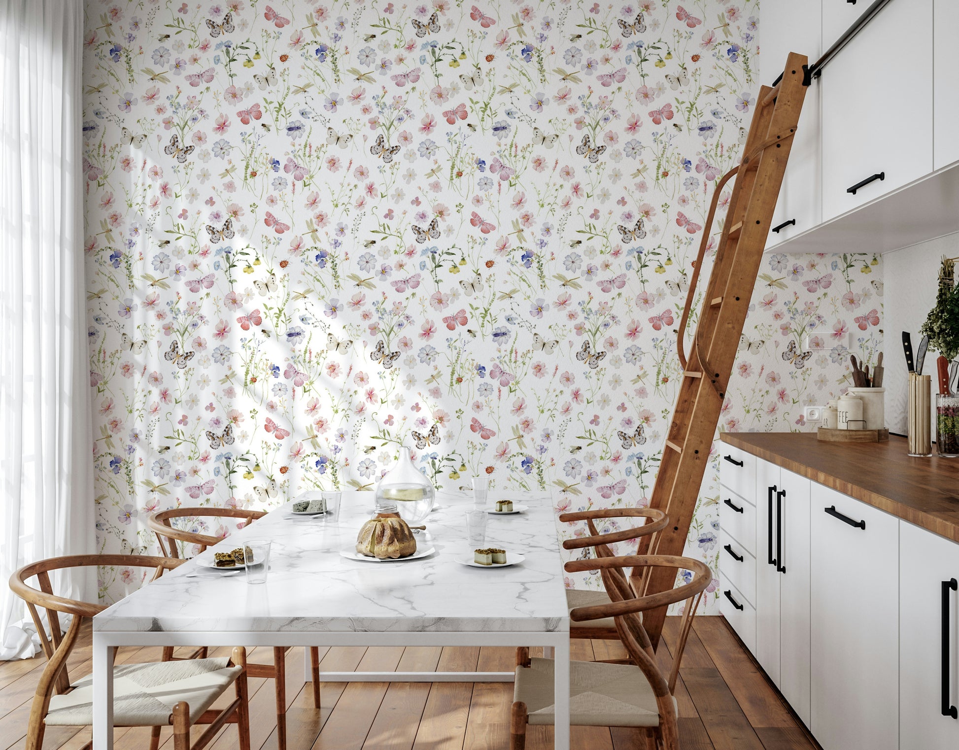 Refreshing floral meadow print, perfect Watercolor Wildflowers Meadow wallpaper for rooms.