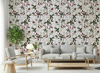 Winter Garden watercolor foliage wallpaper for rooms.