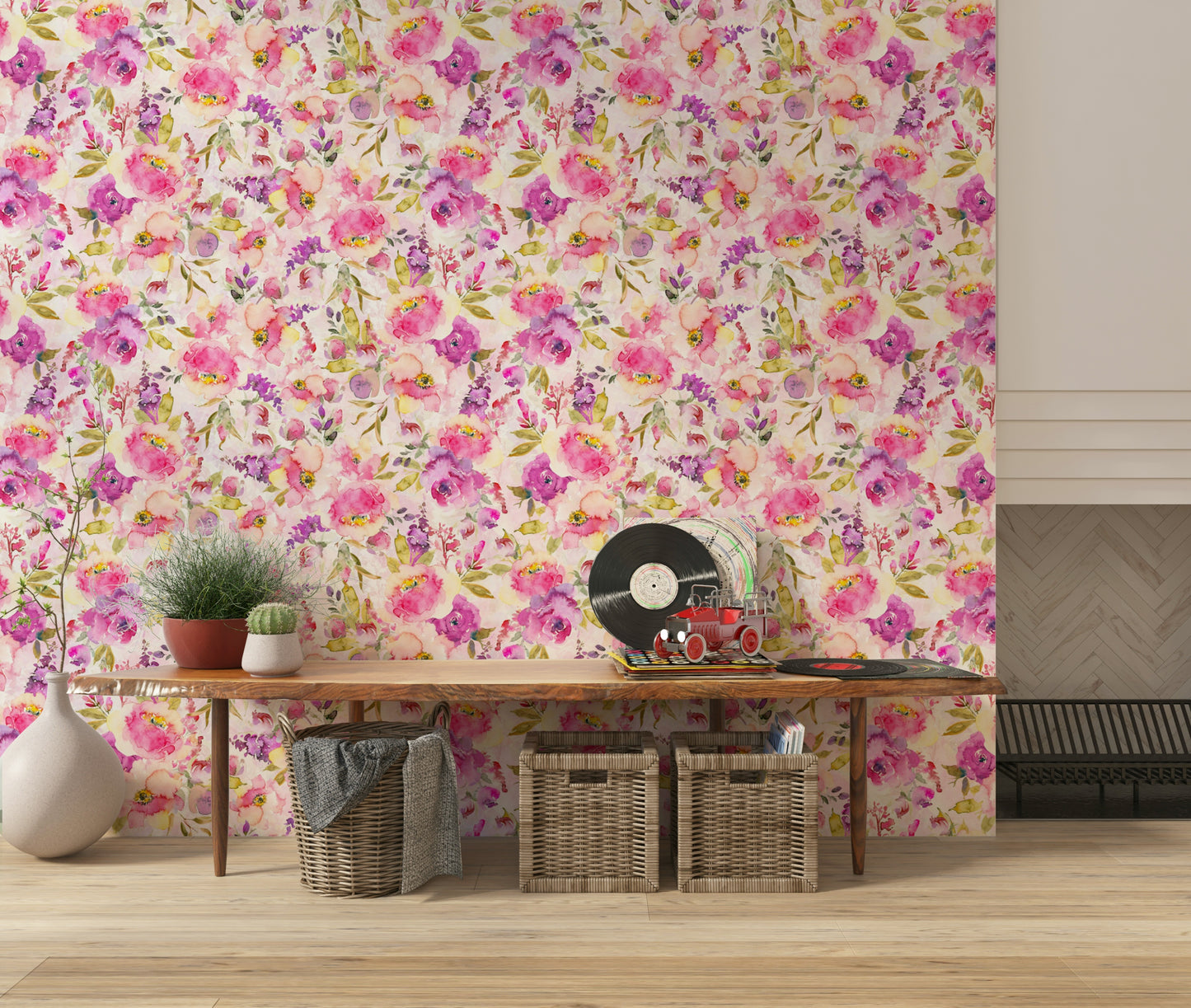 Gorgeous pink flower wallpaper mural design.