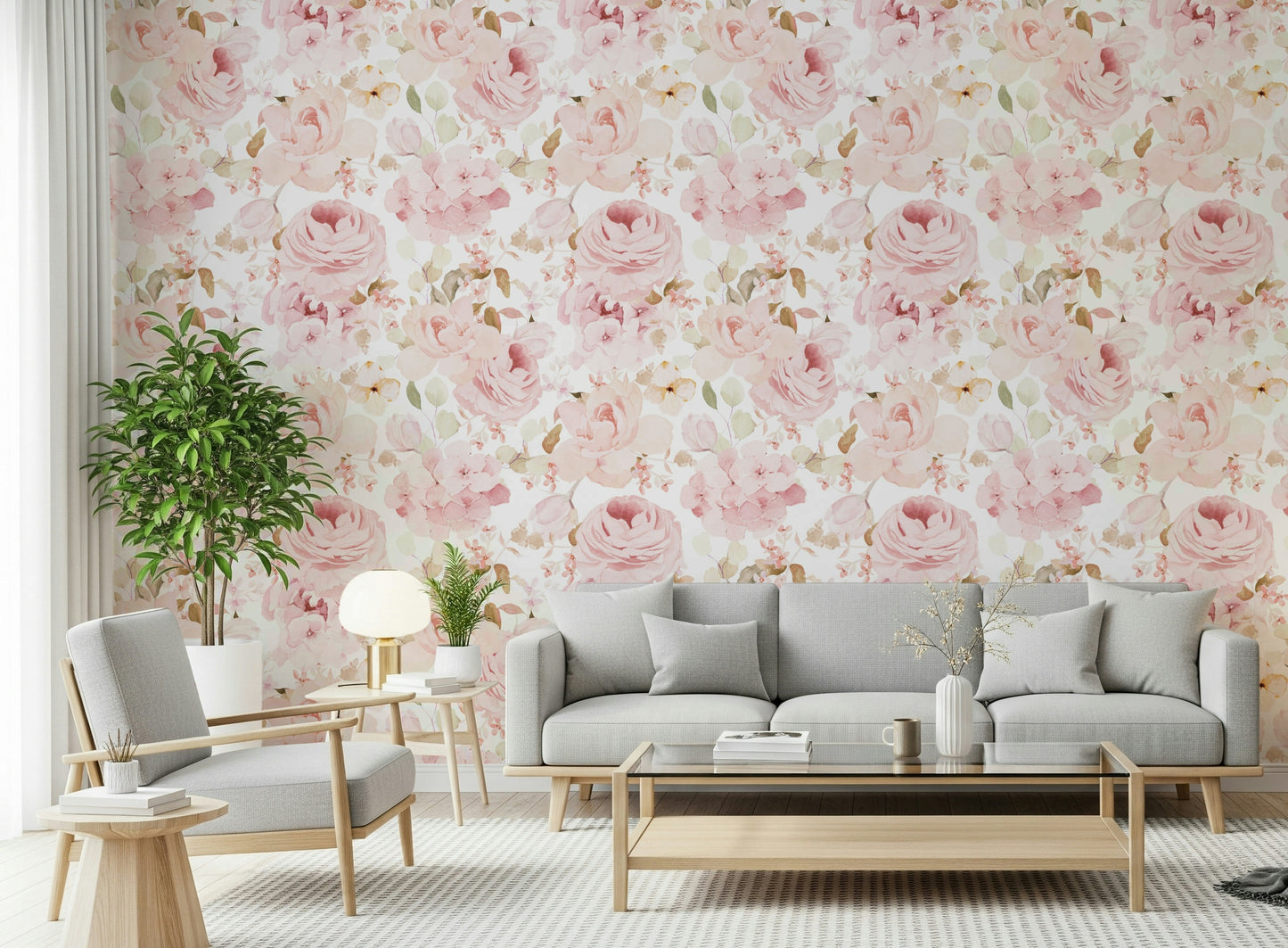 Blush Rose Summer Garden Wallpaper⁠