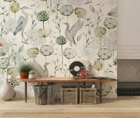 Luxury living room Watercolor Bird Haven paper with flying fowl.