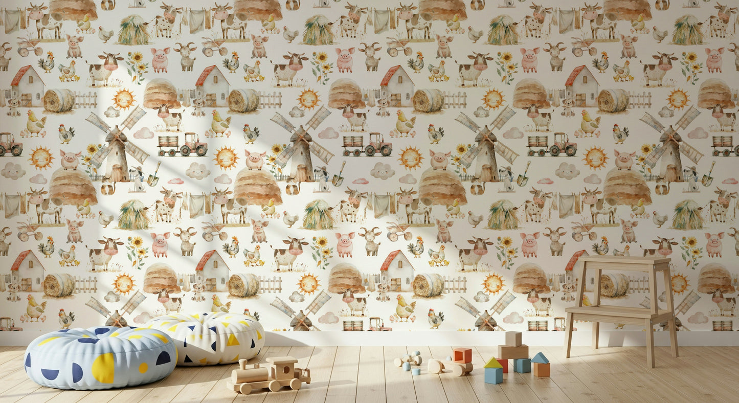 Watercolor Farm Fun Wallpaper⁠