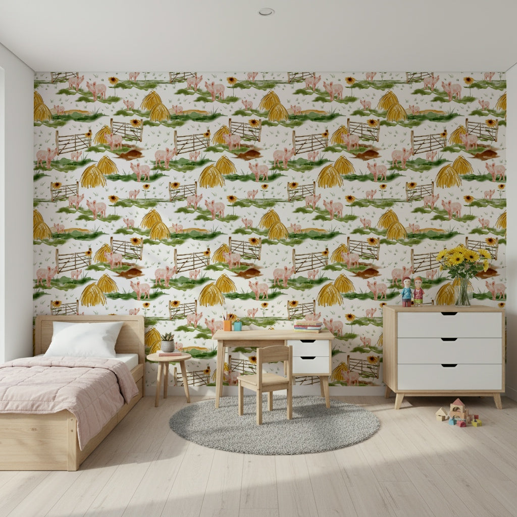 Piggy Farm Watercolor Wallpaper⁠