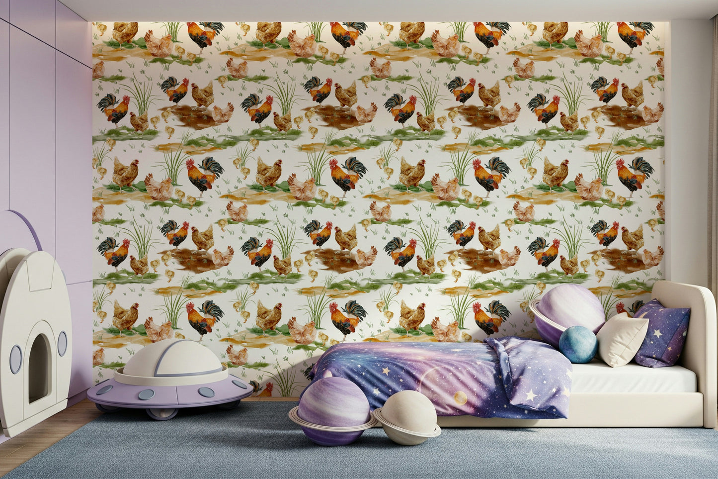 Watercolor Chicken Coop Wallpaper⁠