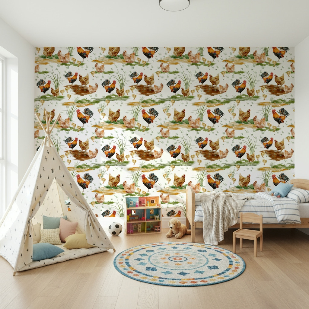 Watercolor Chicken Coop Wallpaper⁠