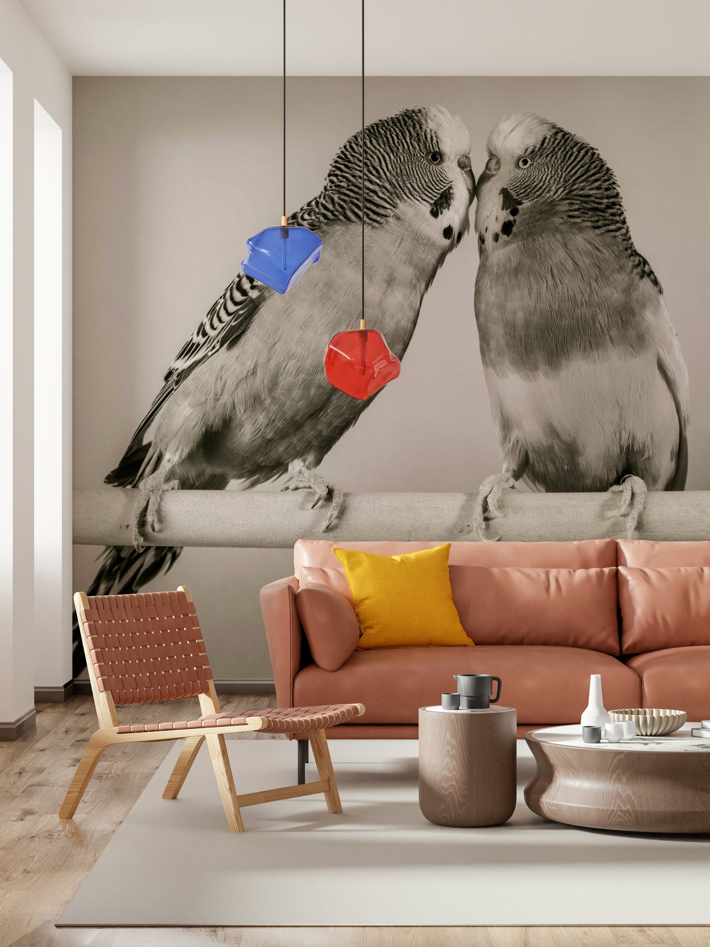 Lovebirds on a Perch Wall Mural
