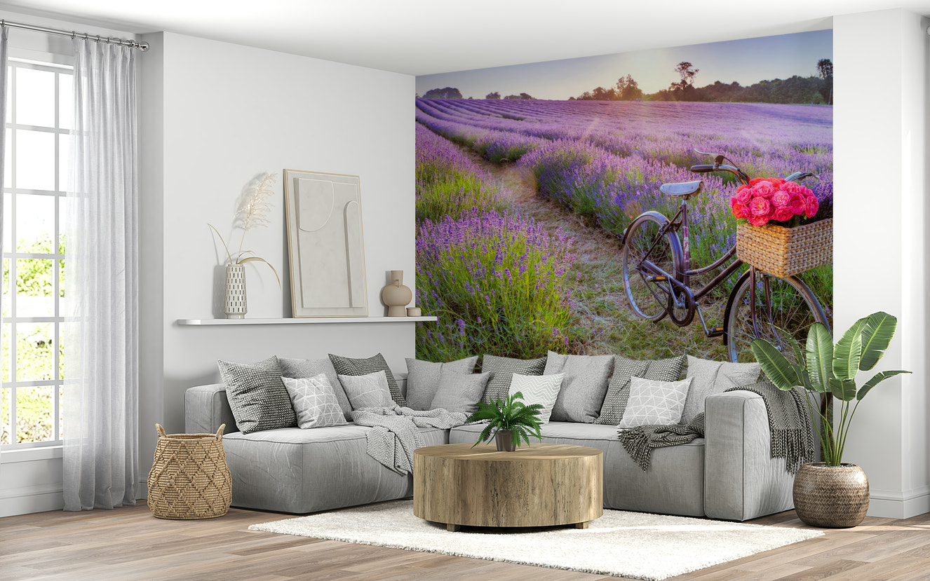 Bicycle in a Lavender Field Wall Mural