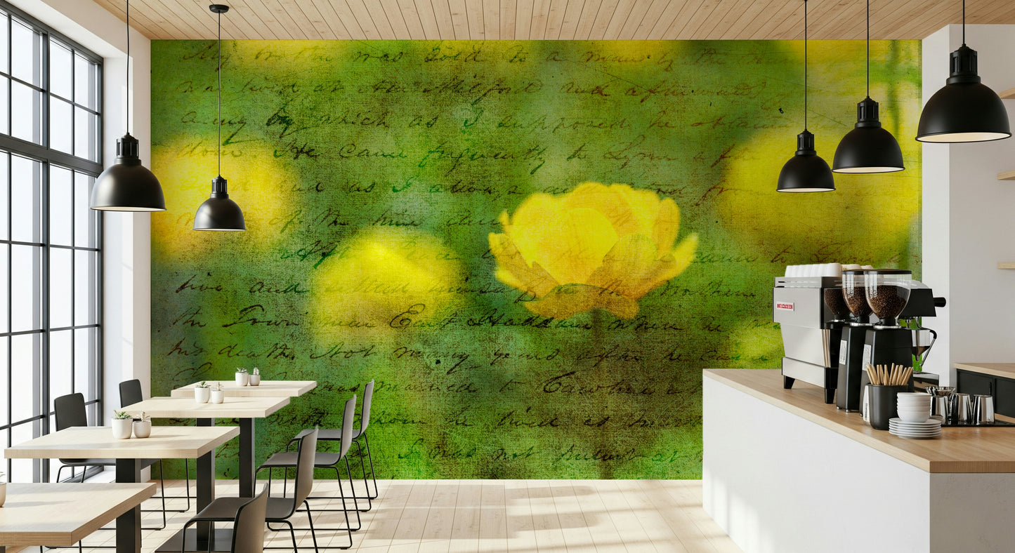 Golden Bloom Script Wall Mural