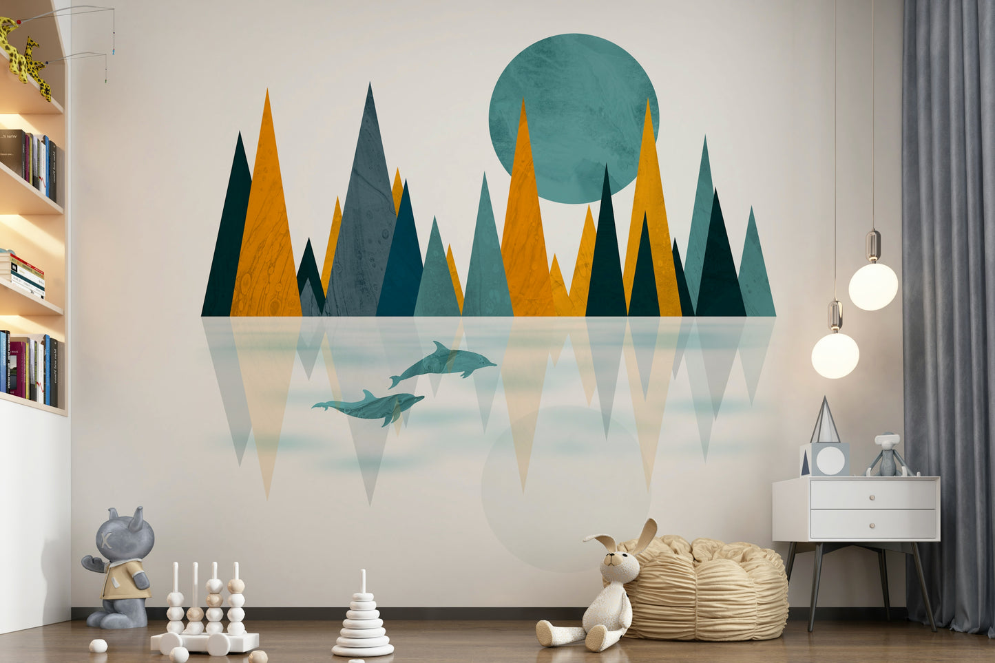 Dolphins Sunset Wall Mural