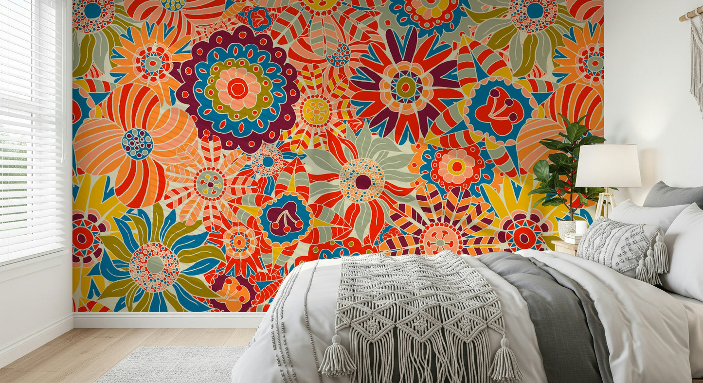 Colorful Groovy Blooms Wall Mural