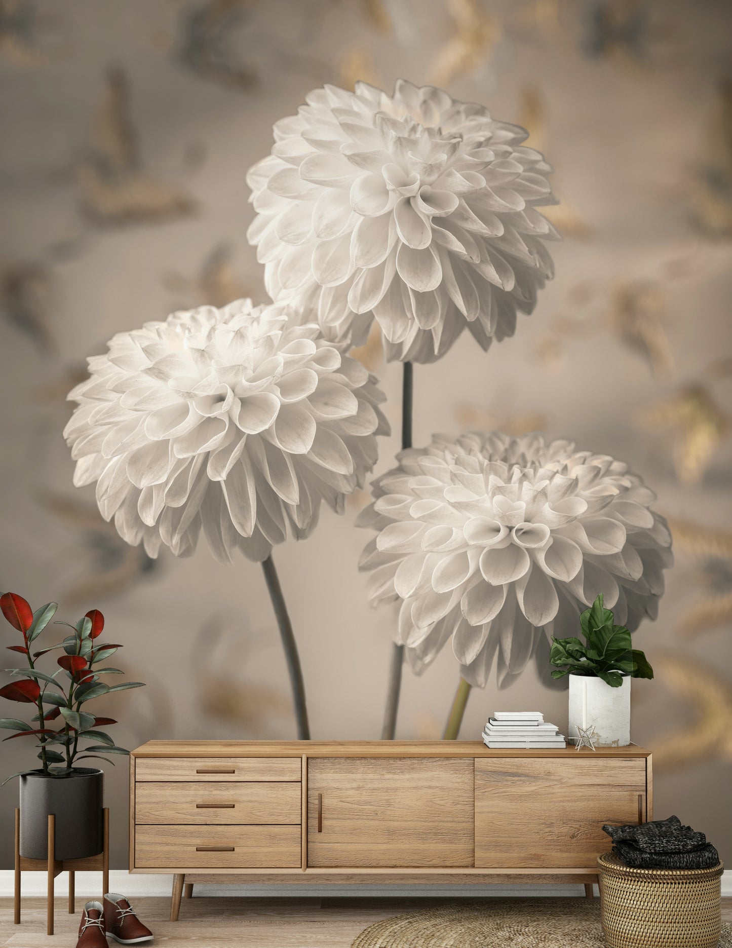 Beige Blooms Wall Mural