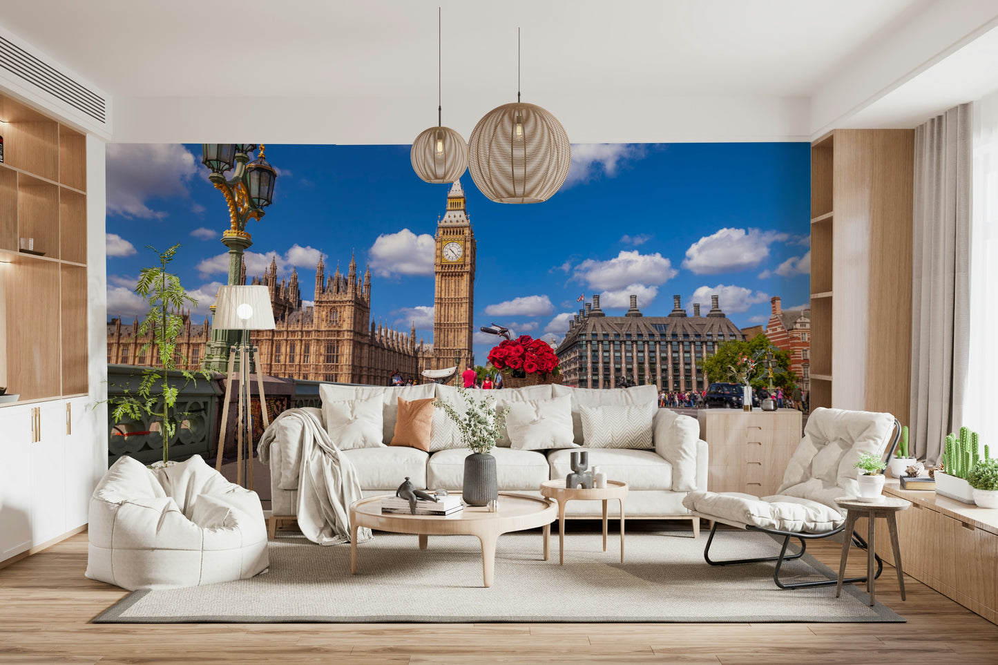 Red Blooms in London Wall Mural