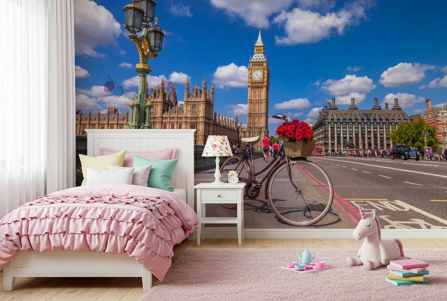 Red Blooms in London Wall Mural