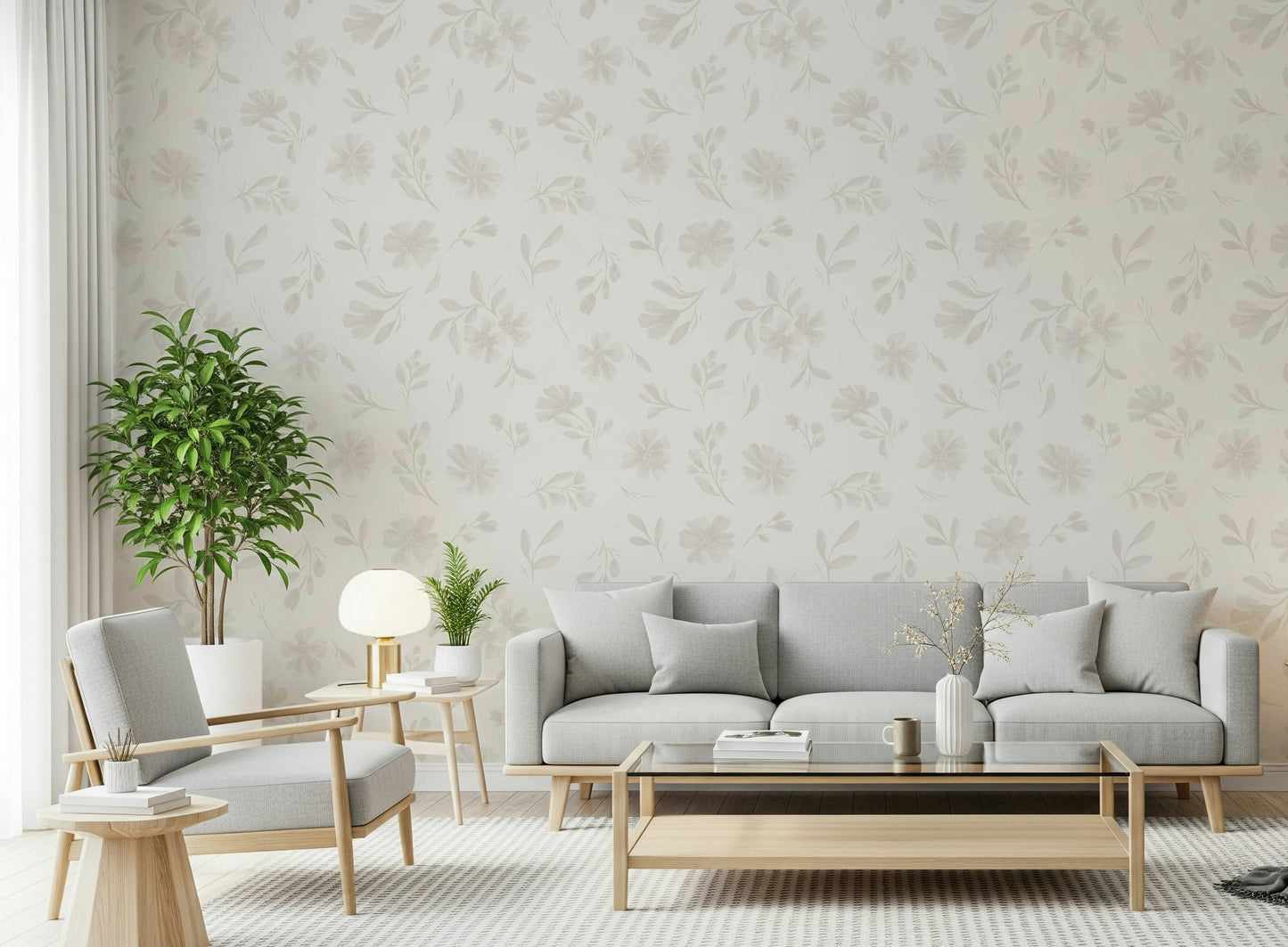 Neutral Flora in cloud dancer white Wallpaper⁠