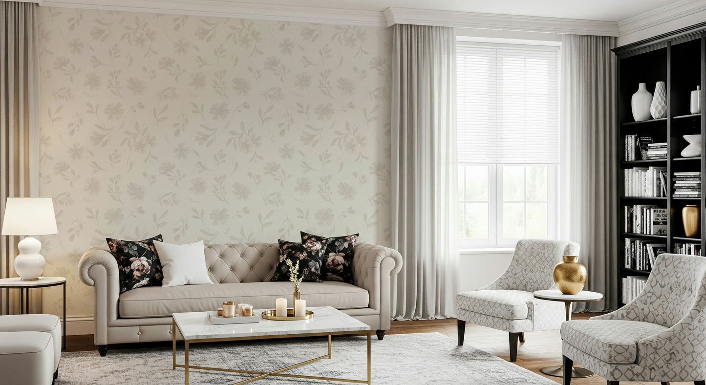 Neutral Flora in cloud dancer white Wallpaper⁠