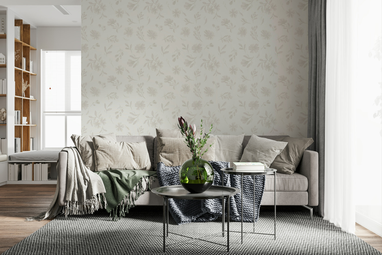 Neutral Flora in cloud dancer white Wallpaper⁠