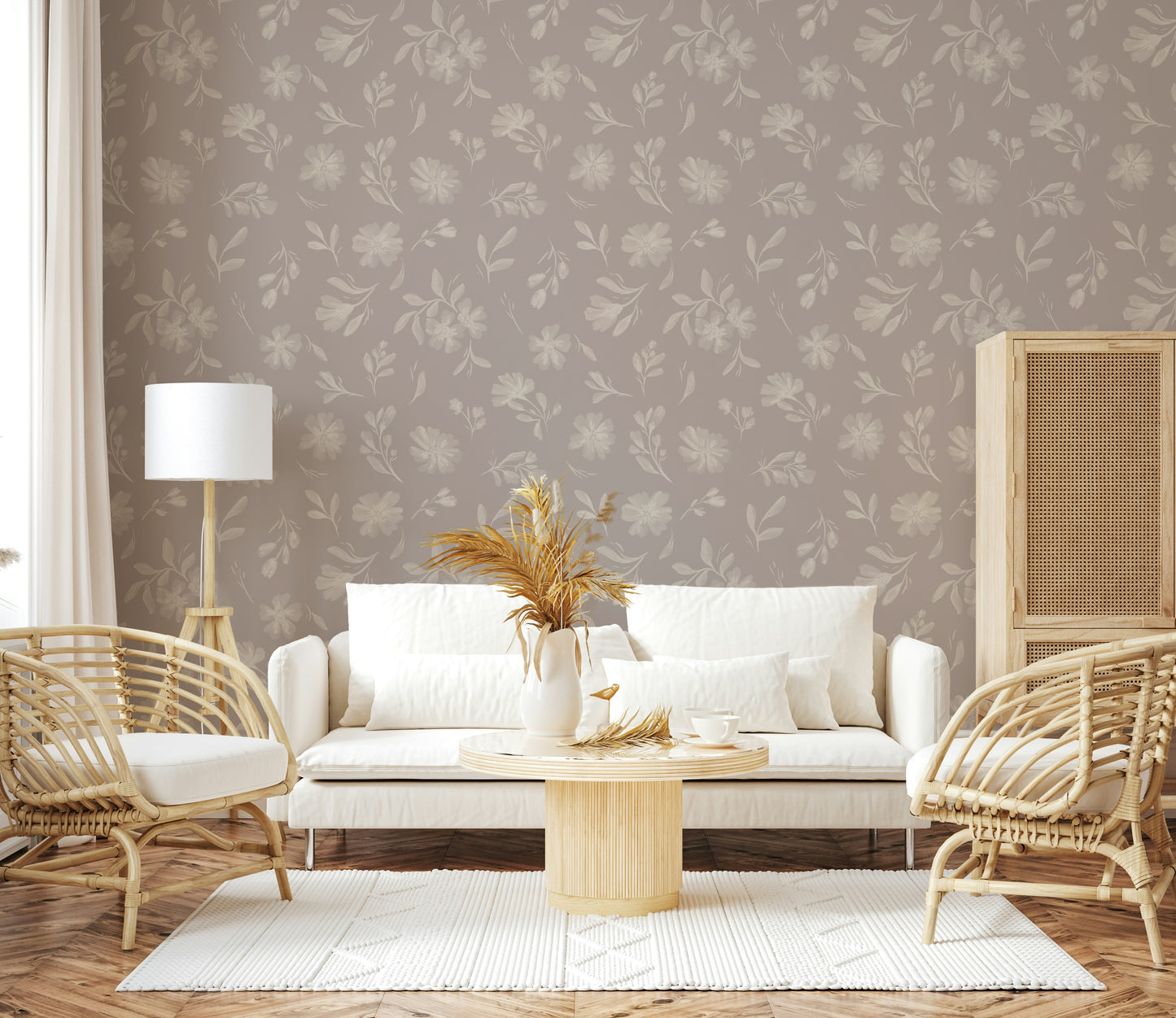 Soft Taupe Flora Wallpaper⁠