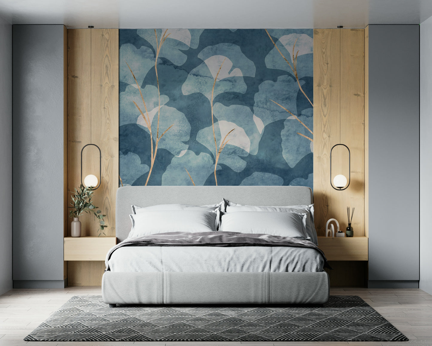 Midwinter Gingko -  Cyanotype Wall Mural