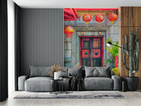 Lantern Entrance weathered stone masonry wallpaper mural.