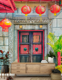 Stone relief texture Lantern Entrance wallpaper mural.