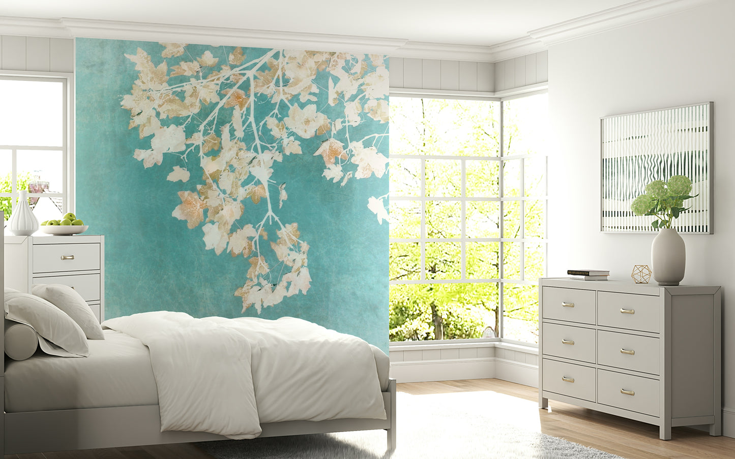 Teal Leaf Whispers Wall Mural