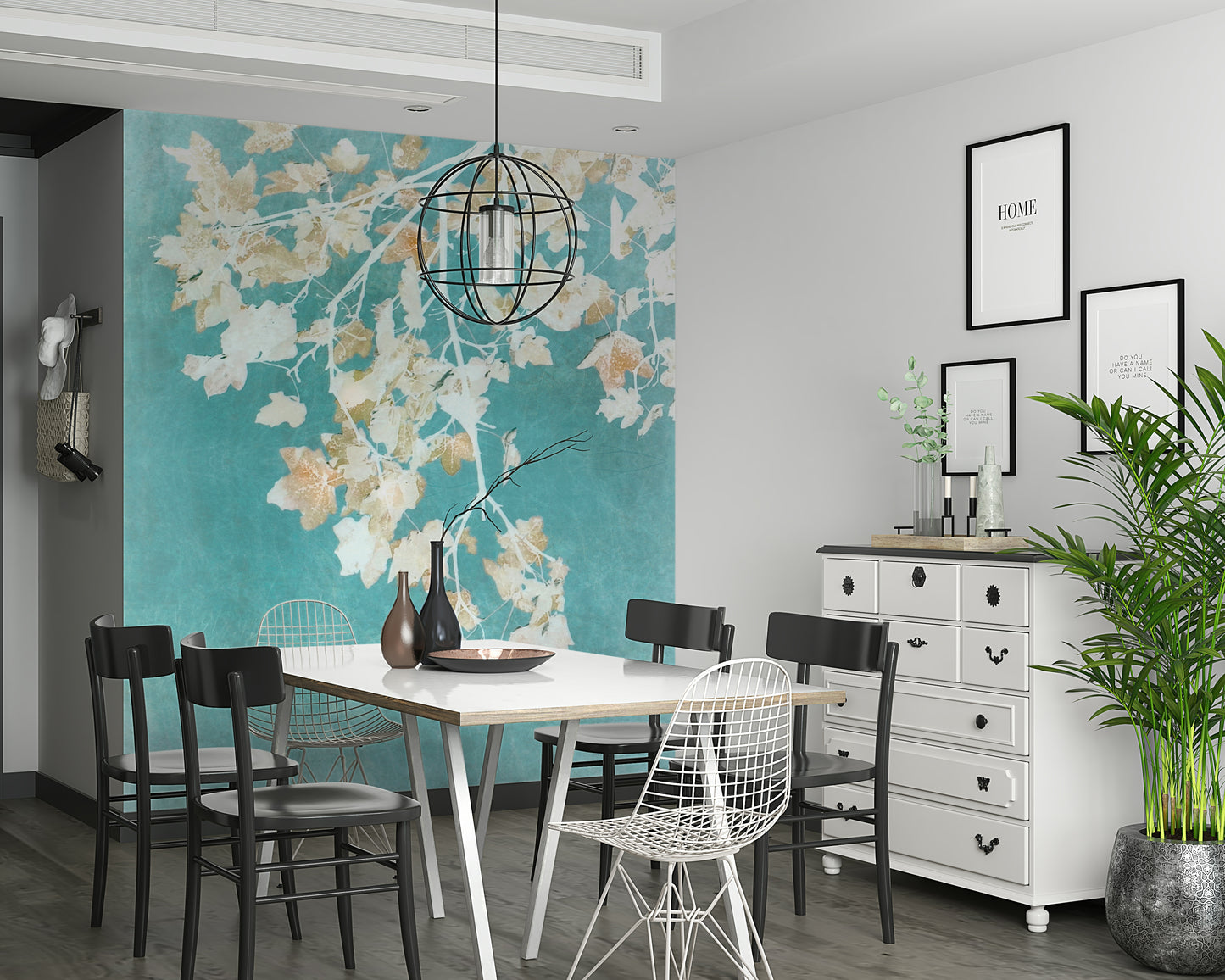 Teal Leaf Whispers Wall Mural