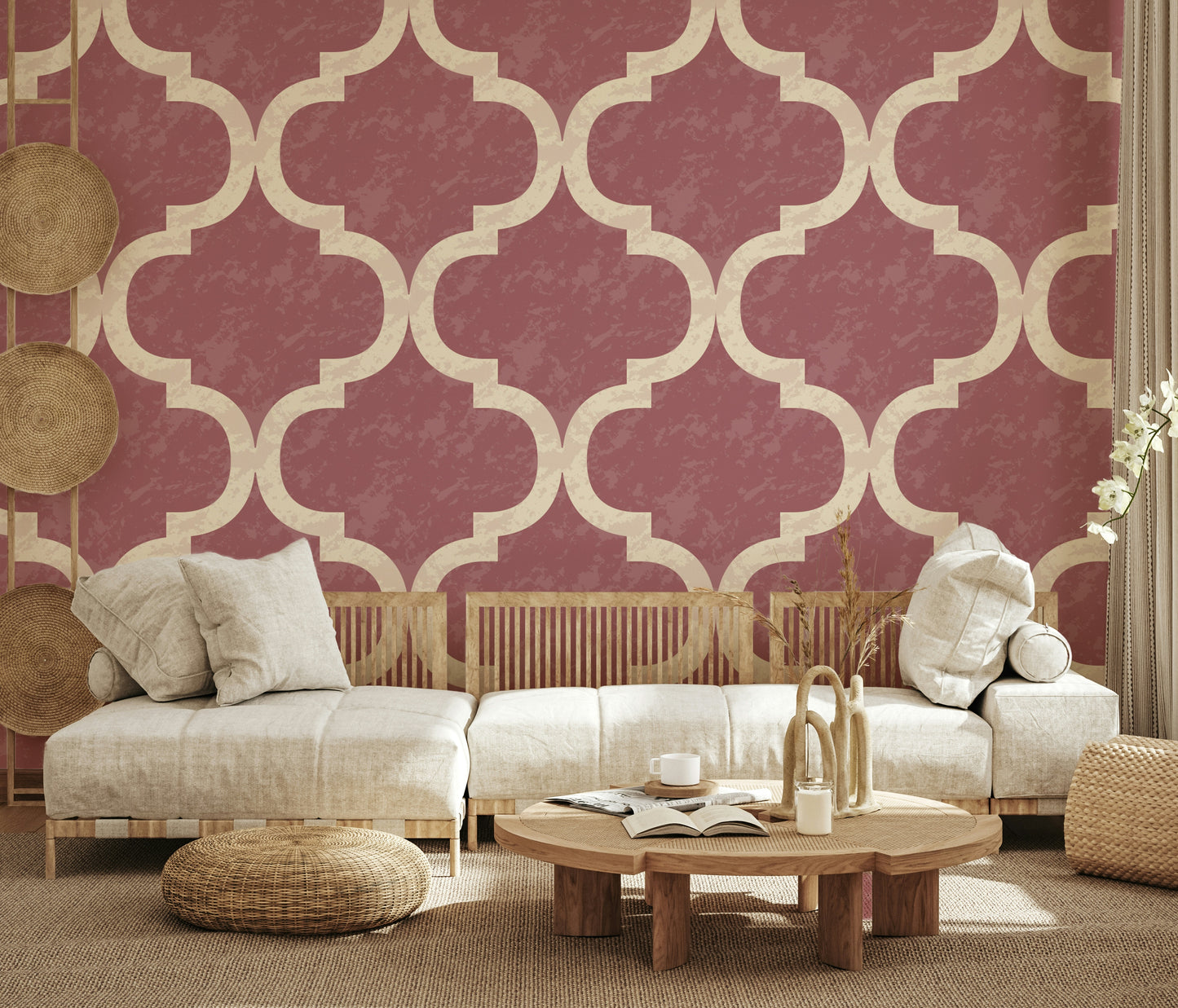 Moroccan Ogee - Vintage Rose Wallpaper⁠