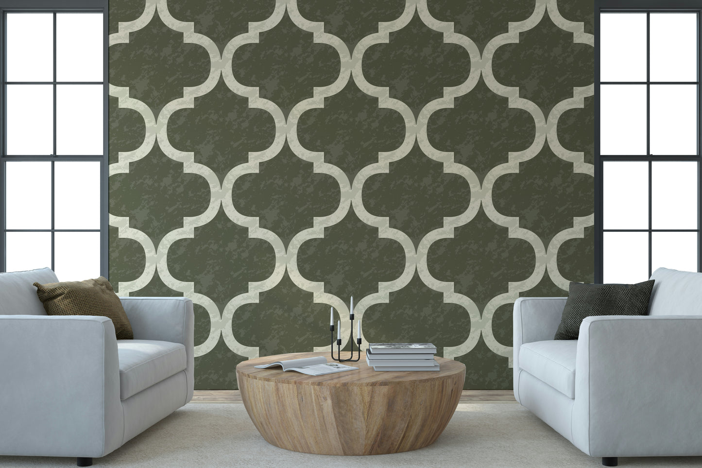 Moroccan Ogee - Dark Olive Wallpaper⁠