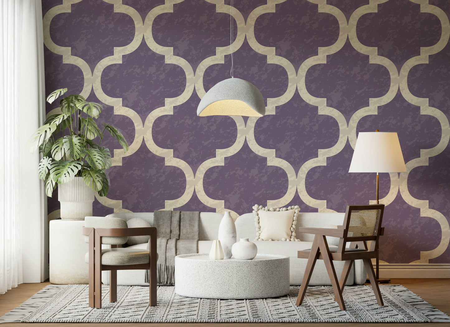 Moroccan Ogee - Grey Purple Wallpaper⁠