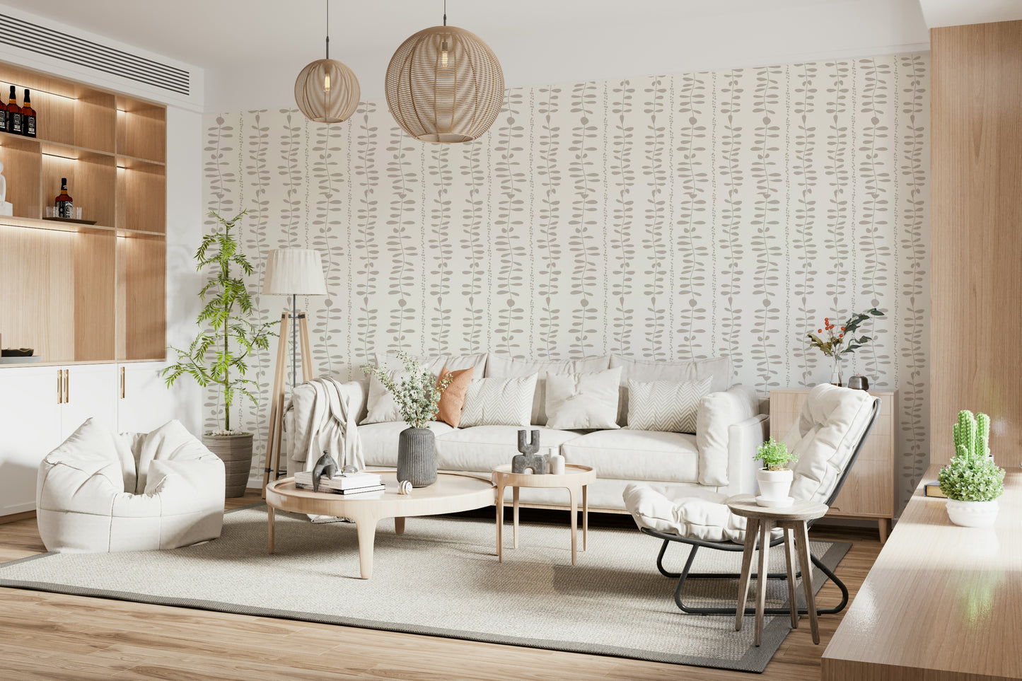 Leaves Cascade Cream Wallpaper⁠