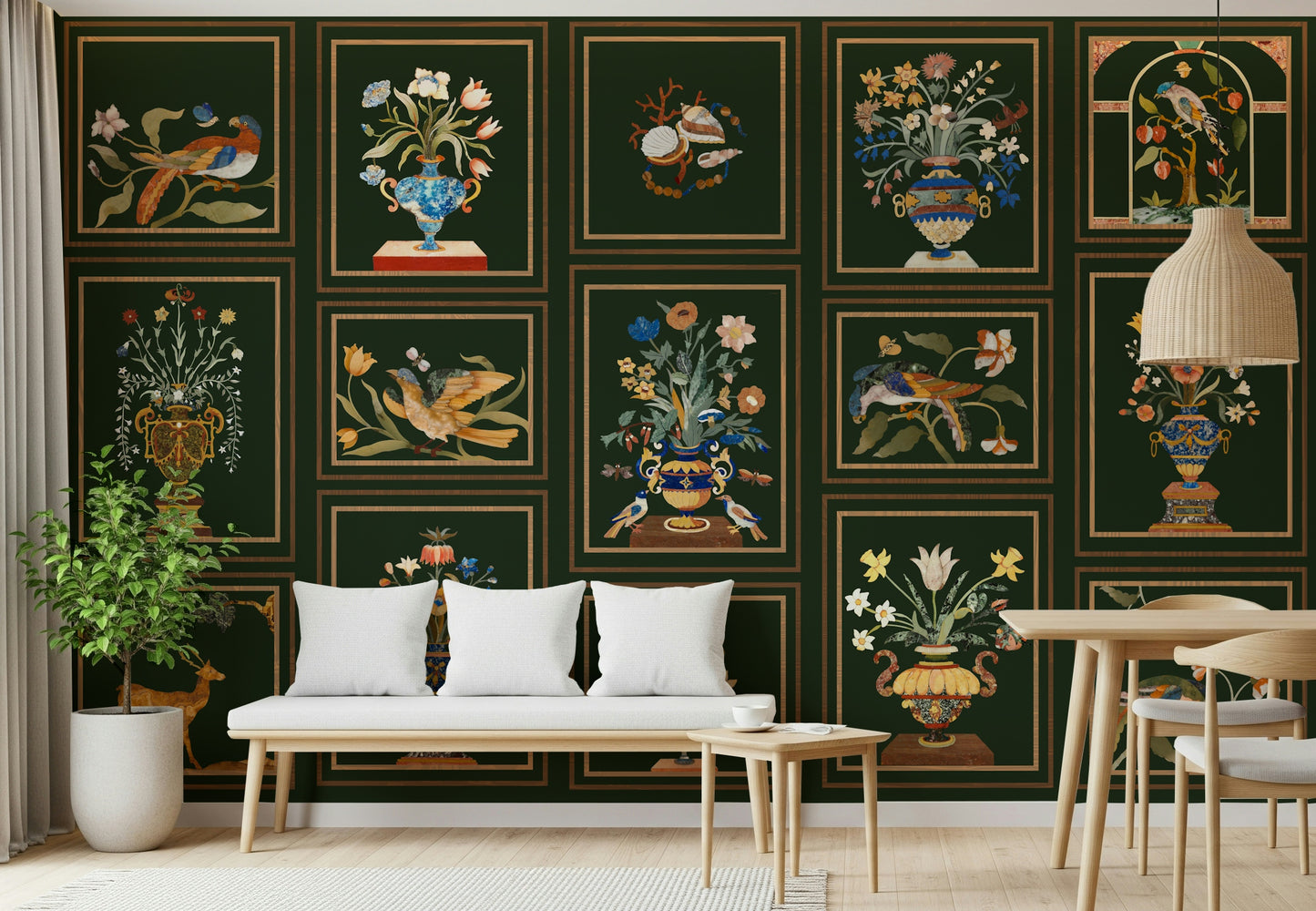 Floral & Fauna Panels Wall Mural