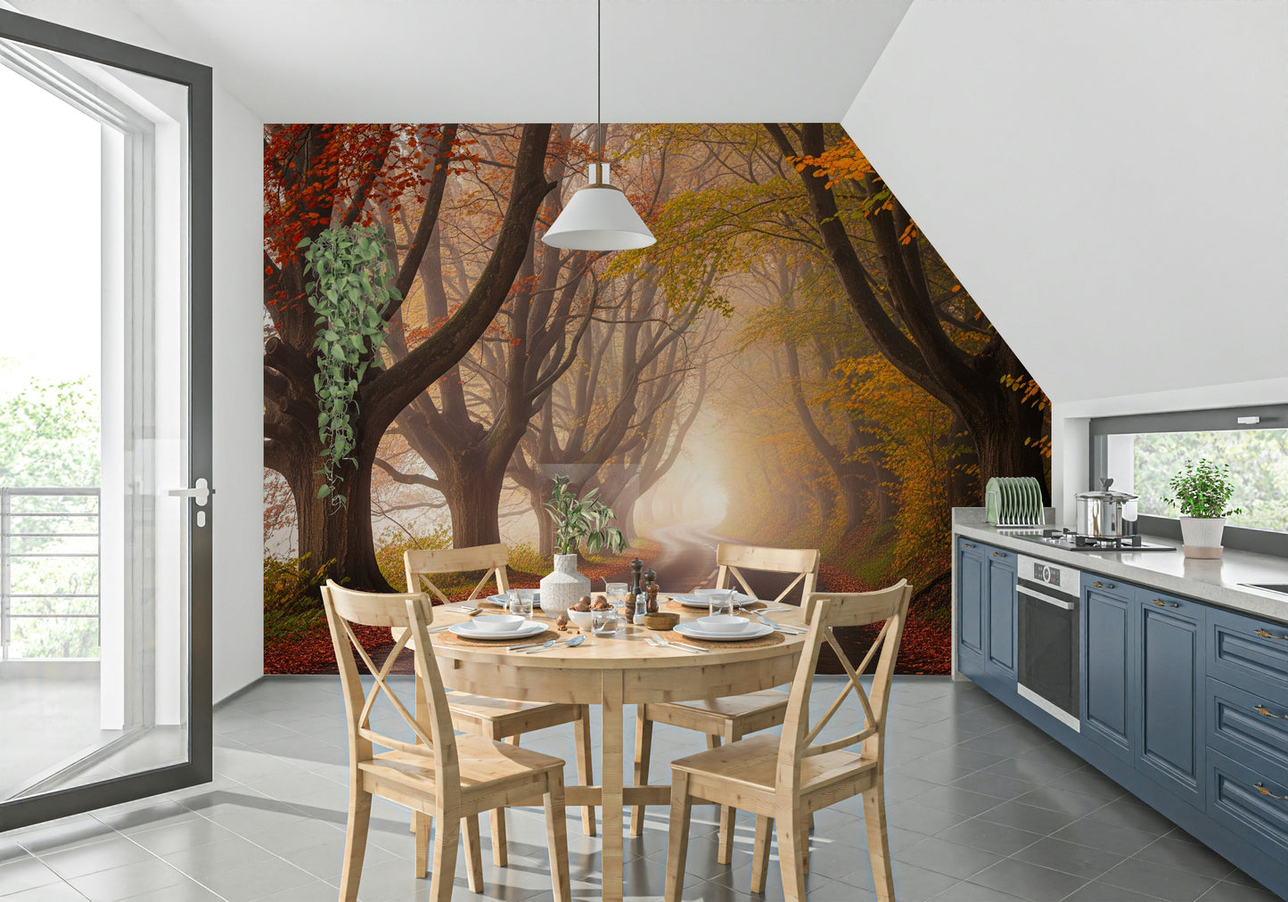 Autumnal Road Serenity Wall Mural