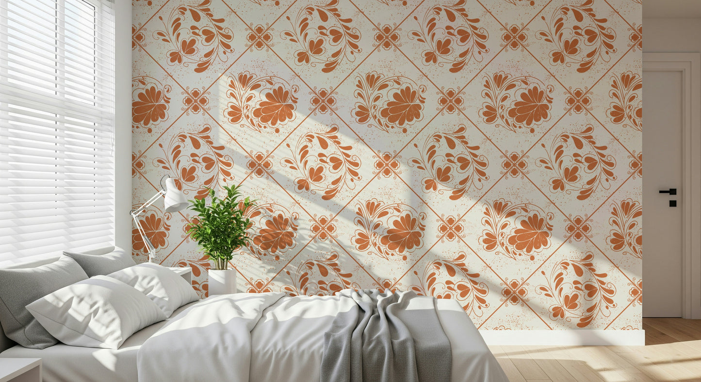 Distressed Floral Squares Wallpaper⁠