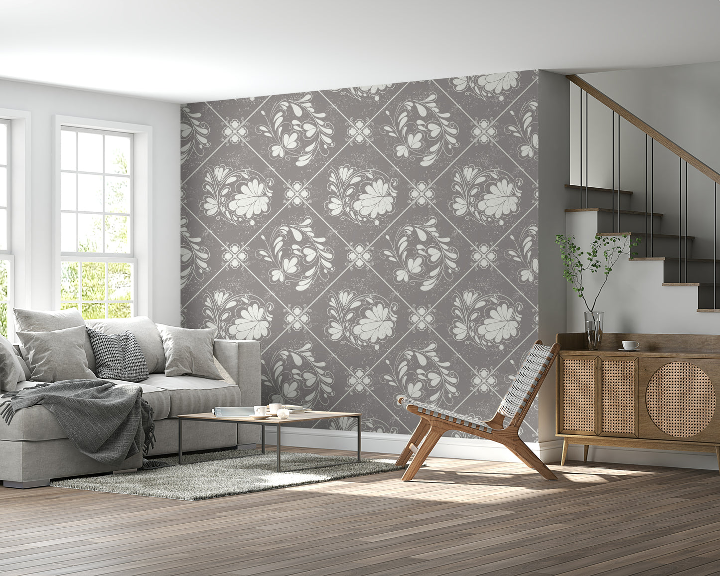 Distressed Floral Tiles Wallpaper⁠