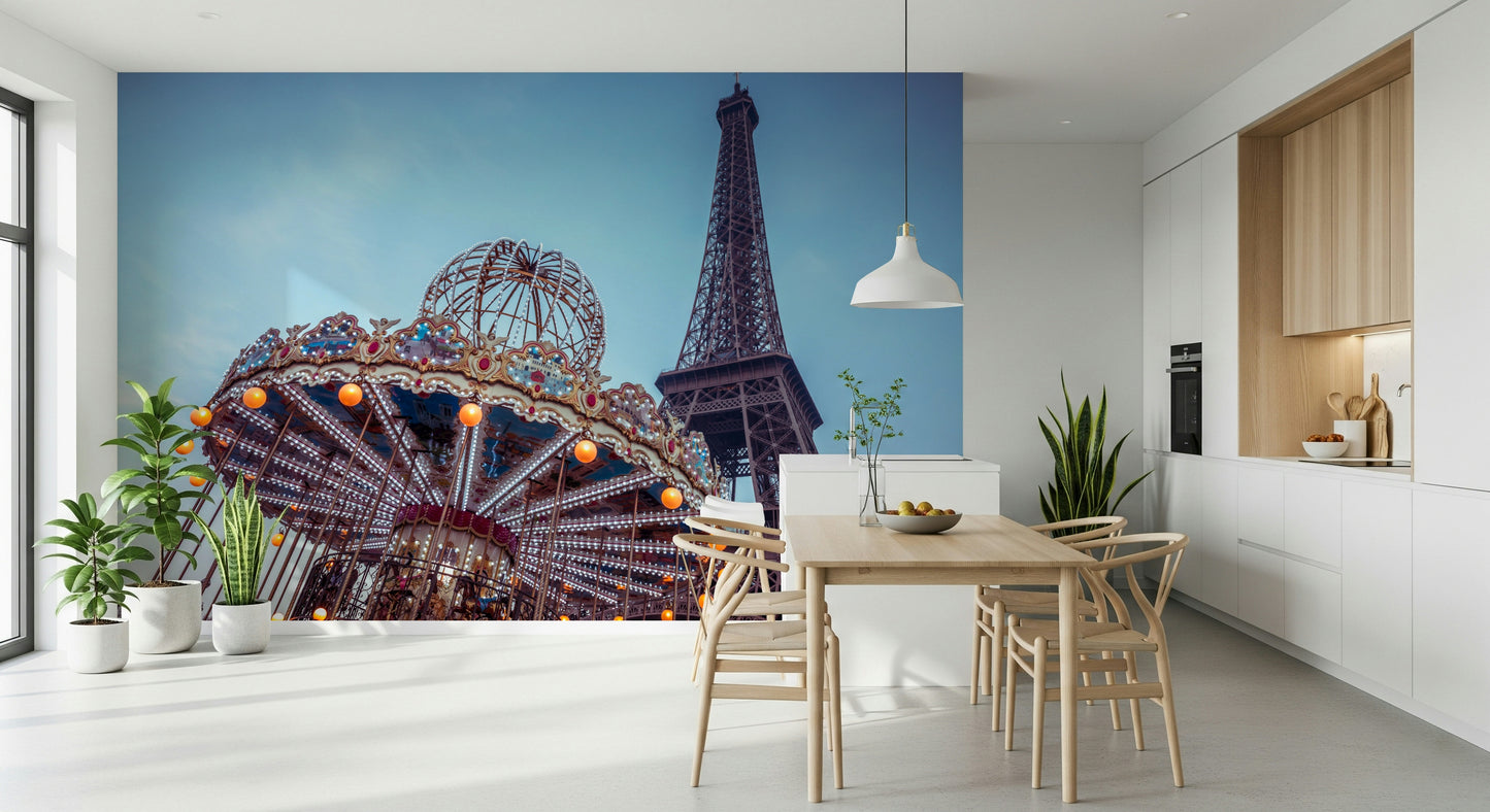 Carousel with the Eiffel Tower Wall Mural